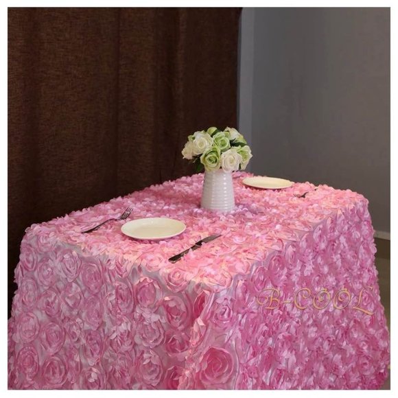 3D Floral Pink Rosette Tablecloth Rectangular 60 x102 Inches Floral Wedding Part - Picture 1 of 3